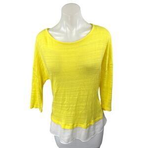 Stradivarius Yellow White Half Sleeve Layered Colorblock T Shirt Tee Top Size L